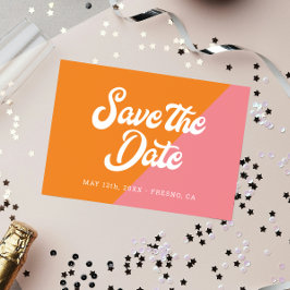 Funky Retro Rosa Orange Bröllop spara datum