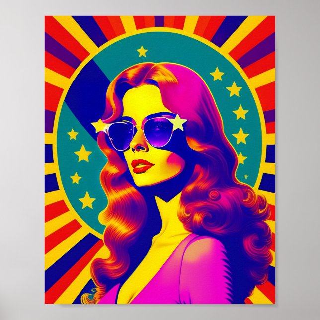 Funky Retro Sunglasses Pop Girl Poster (Framsidan)