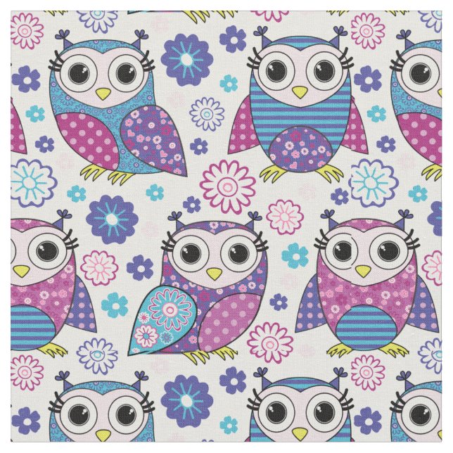 Funky Retro Uggla Fabric Tyg (Närbild)