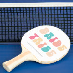 Funky Retro Vintage Bride Tribe Bachelorette Party Pingisracket<br><div class="desc">Funky Retro Inspired Bachelorette Party ping pong paddle med roligt lycklig retro färg och din valtext. Vintagen roligt inspirerade till utformningen med "Bride Tribe" och anpassade namn för en Bachelorette-strand helg eller trädgårdsparty. Du kan till och med ändra färgen på brev om du vill! Använda det för din Bachelorette helg...</div>