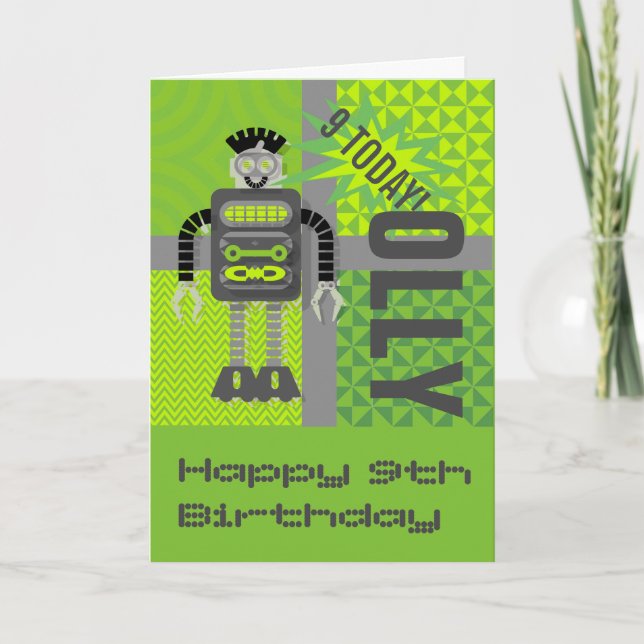 Funky Robot Namn/Age Anpassade Card Kort (Framsida)