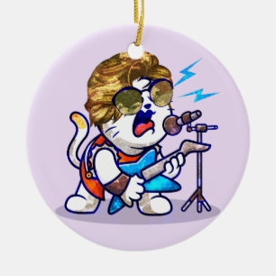 Funky Rockstar Cat - Coola Music Älskare Kattunge Julgransprydnad Keramik