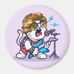 Funky Rockstar Cat - Coola Music Älskare Kattunge Magnet
