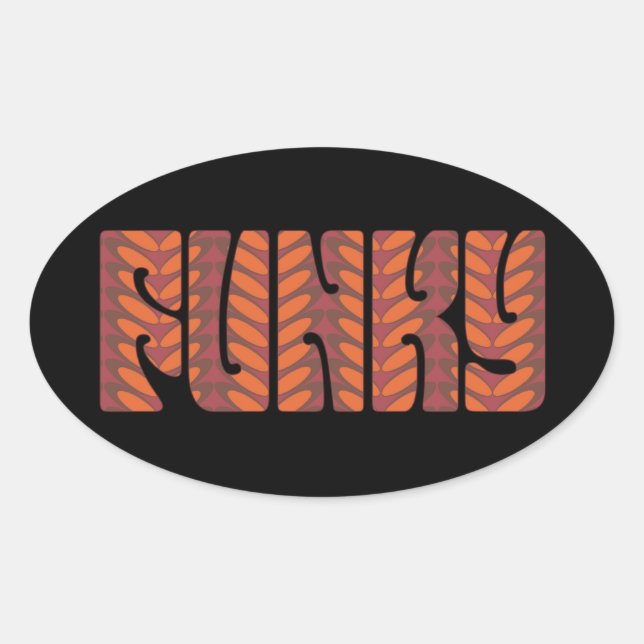 Funky (röd) ovalt klistermärke (Framsida)