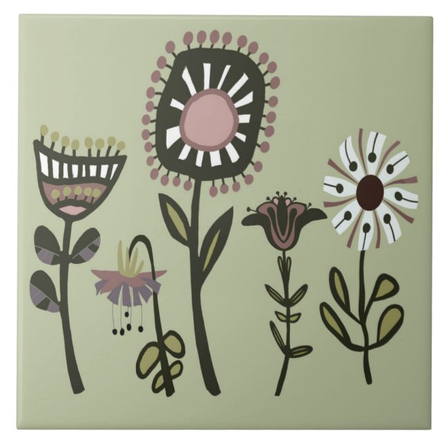 Funky Roligt Flowers Ceramic Kitchen Tile Kakelplatta (Framsidan)