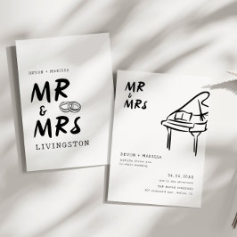 Funky Roligt Retro Mr & Illustrated Bröllop Inbjudningar