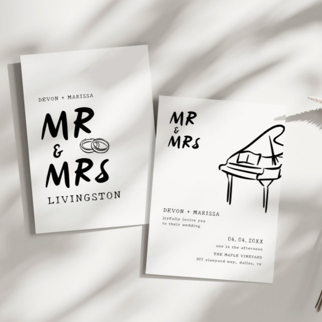 Funky Roligt Retro Mr & Illustrated Bröllop Inbjudningar (Skapare uppladdad)