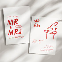 Funky Roligt Retro Red Mr & Mrs Illustrated Bröllo