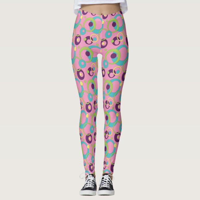Funky Rosa Circles Leggings (Framsida)