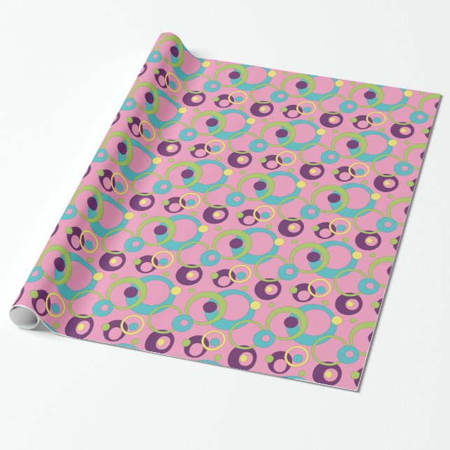 Funky Rosa Cirklar Presentpapper (Utrullad)