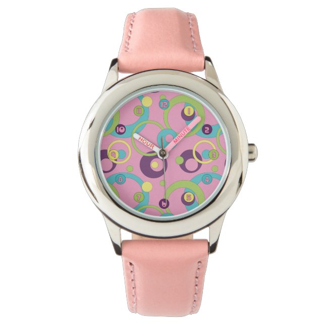 Funky Rosa Cirklar Ur Armbandsur (Framsida)