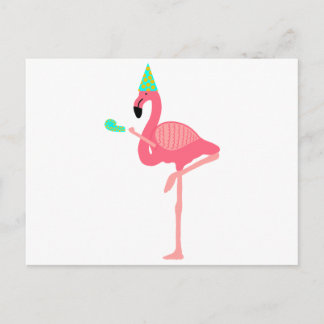Funky Rosa Flamingo Wearing Party Hat Inbjudan Vykort