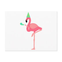 Funky Rosa Flamingo Wearing Party Hat