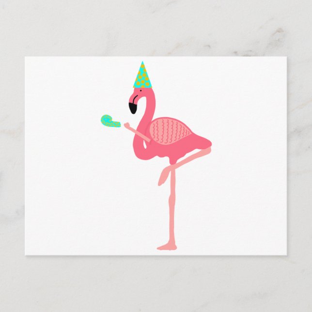 Funky Rosa Flamingo Wearing Party Hat Inbjudan Vykort (Framsida)
