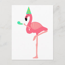 Funky Rosa Flamingo Wearing Party Hat Inbjudan Vykort