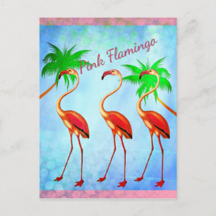 Funky Rosa Flamingos Handflatan Träd Blå himmel Vykort