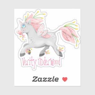 Funky Rosa Flower Fairy Unicorn with Orchids Klistermärken
