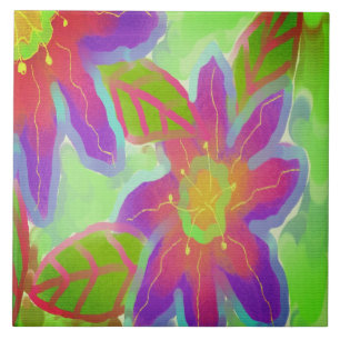 Funky Rosa Flowers Abstrakt Art Kakelplatta