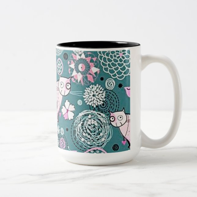 Funky Rosa Kattunge Mönster Kaffe Mugg (Höger)
