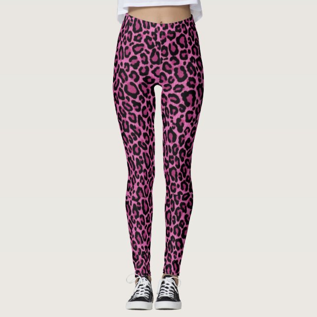 Funky Rosa Leopard Print Leggings (Framsida)