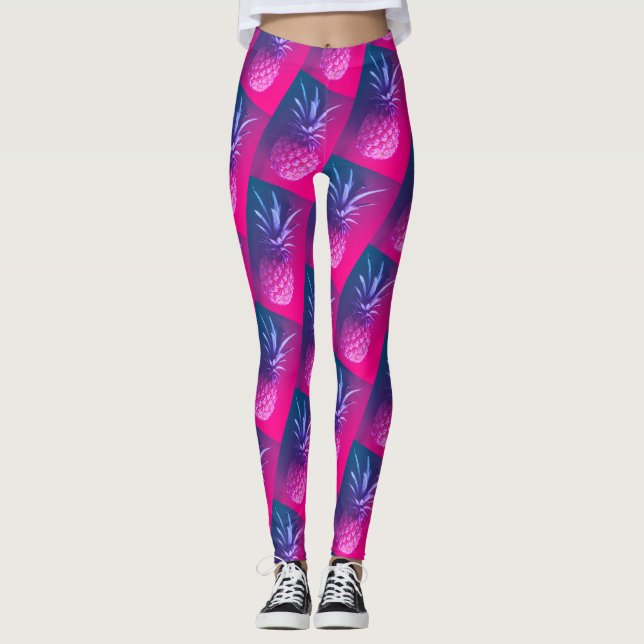 Funky Rosa Lila Yummy Pineapple Leggings (Framsida)