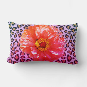 Funky rosa och orange blommigt med leopard mönster lumbarkudde