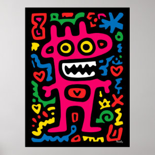Funky rosa utomjordinge – Neon Pop Art Excentrisk  Poster