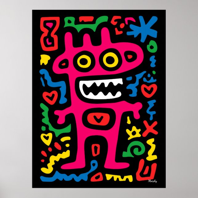 Funky rosa utomjordinge – Neon Pop Art Excentrisk  Poster (Framsidan)