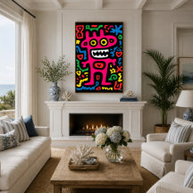Funky rosa utomjordinge – Neon Pop Art Excentrisk