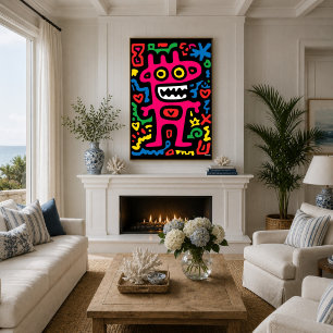 Funky rosa utomjordinge – Neon Pop Art Excentrisk Poster