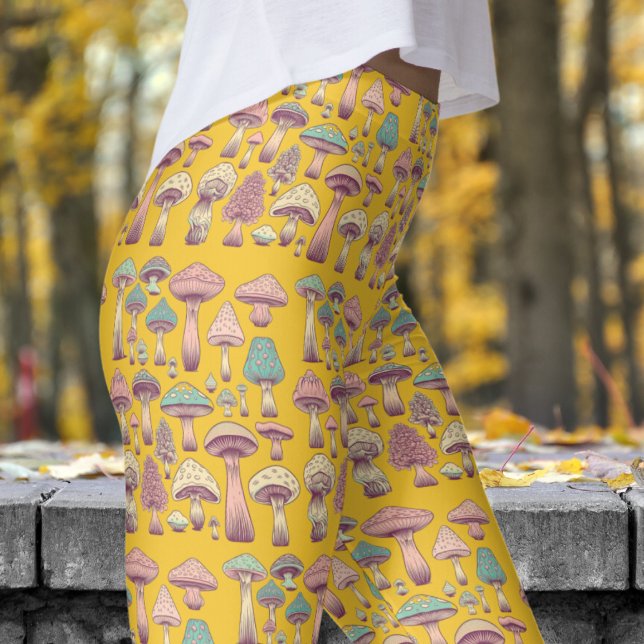 Funky Saffron Orange Vild Sh'room Mönster Leggings (Wild Sh'rooms on Saffron Leggings)