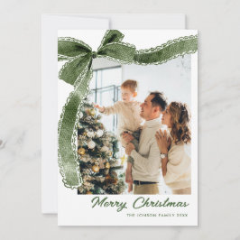 Funky Sage Green Christmas Bow Ribbon 2 Photo Julkort