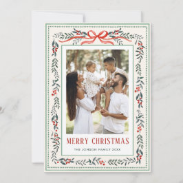 Funky Sage Green Christmas Bow Ribbon 2 Photo Julkort