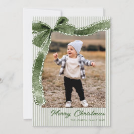 Funky Sage Green Christmas Bow Ribbon 2 Photo Julkort