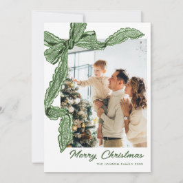 Funky Sage Green Christmas Bow Ribbon 2 Photo Julkort