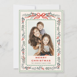 Funky Sage Green Christmas Bow Ribbon 2 Photo Julkort