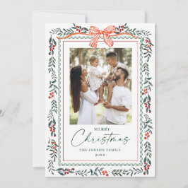 Funky Sage Green Christmas Bow Ribbon 5 Photo Julkort