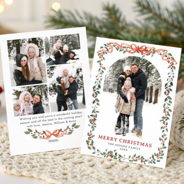 Funky Sage Green Christmas Bow Ribbon 5 Photo Julkort (Skapare uppladdad)