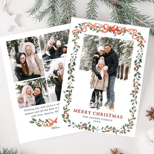 Funky Sage Green Christmas Bow Ribbon 5 Photo Julkort (Skapare uppladdad)