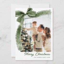 Funky Sage Green Christmas Bow Ribbon 5 Photo Julkort