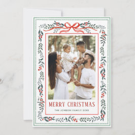 Funky Sage Green Christmas Bow Ribbon 5 Photo Julkort