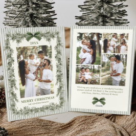 Funky Sage Green Pine Bow Frame Christmas 5 Photo Julkort