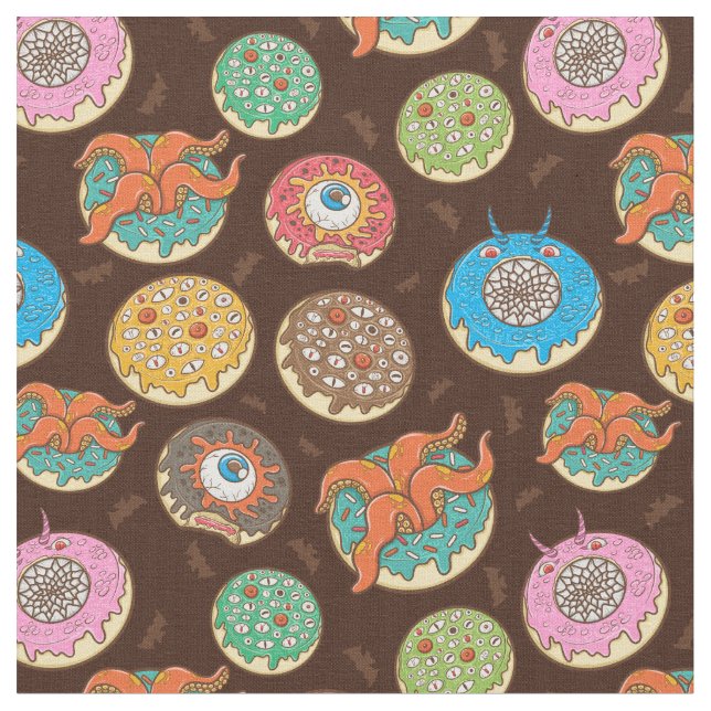 Funky Scary Halloween Donuts Mönster Fabric Tyg (Närbild)