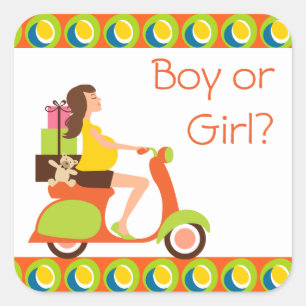 Funky Scooter Mamma to be Gender Reveal Party Fyrkantigt Klistermärke