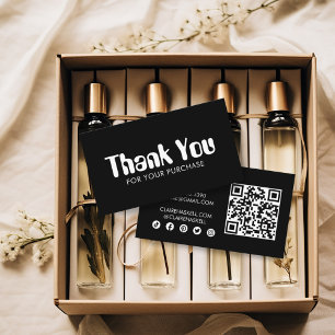 Funky Script Chic B&W Order Tack Minimal QR Visitkort