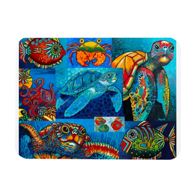 "Funky Sea Critters Collage" Magnet (Horisontell)