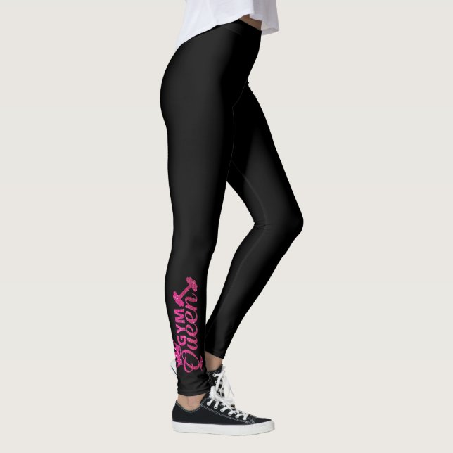 Funky shock rosa faux glitter gym drottningstext leggings (Höger)