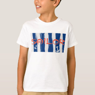 Funky Sjöman Blå Vita Ränder Ankare T-Shirt