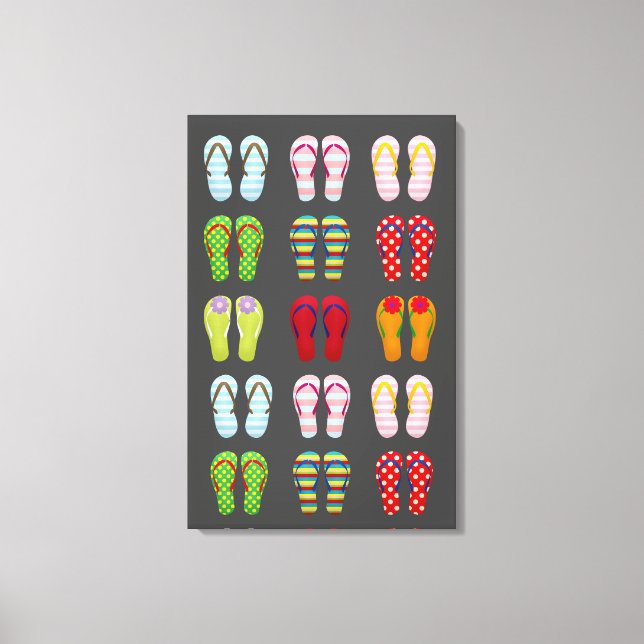 Funky skor färgglada sommar flip-flops canvastryck (Framsida)
