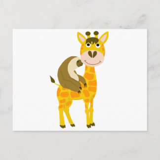 Funky Sloth Riding a Giraffe Tecknad Vykort